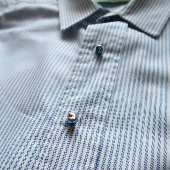 Off-White Virgil Abloh Blue Striped Long Sleeve Button-Up Shirt Graphic Back S - Picture 12 of 16